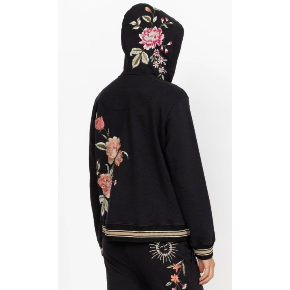 Johnny Was Vienna Pullover Floral Embroidered Hoodie Sweatshirt in Black size M - Picture 4 of 14